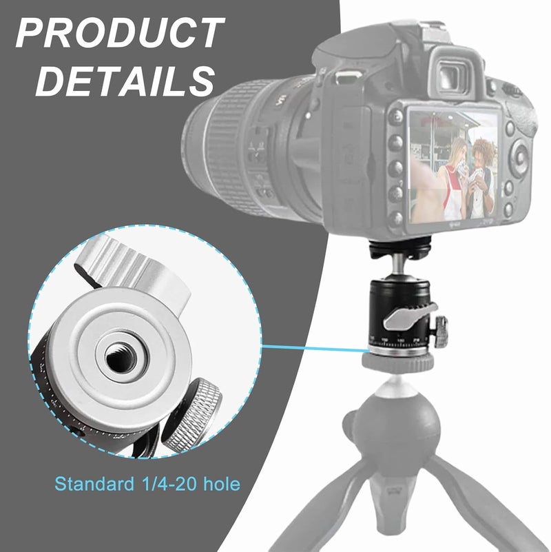 Sruim Aluminum Camera Tripod Mount Adapter with 360 Degree Rotation Mini Ball Head, 1/4"- 20 Screw Conversion Adapter Compatible with Go Pro Hero, DJI OSMO, Sony, Insta 360 and Other Action Cameras - Image 5