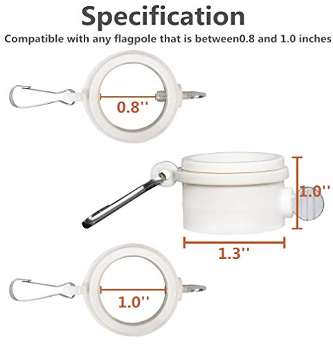 Hayodo Tangle Free Flag Pole Mounting Ring Clip - Rotating Flapole Mounting Rings with Metal Clips 360 Degree Free Rotating Adjustable Fasteners 1 Pair (White 1 Inch) - Image 3
