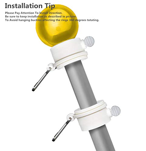 Hayodo Tangle Free Flag Pole Mounting Ring Clip - Rotating Flapole Mounting Rings with Metal Clips 360 Degree Free Rotating Adjustable Fasteners 1 Pair (White 1 Inch) - Image 4