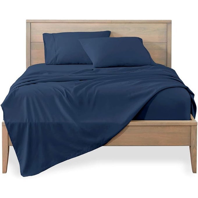 SUPER KING PLAIN SATEEN 500 TC 100 COTTON SUPER KING SIZE 108 X 108 INCH BEDSHEET WITH 18 X 28 INCH 2 PILLOW COVERS SUPER KING SIZE NAVY BLUE SOLID