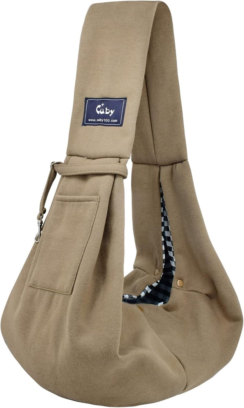 CUBY Dog and Cat Sling Carrier - Hands Free Reversible Pet Papoose Bag - Soft Pouch and Tote Design - Suitable for Puppy, Small Dogs Cats Outdoor Travel(Khaki, Unadjustable Strap) - Image 1