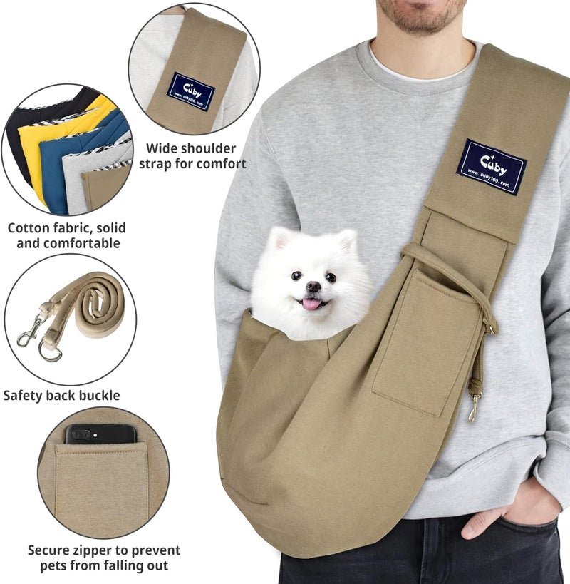 CUBY Dog and Cat Sling Carrier - Hands Free Reversible Pet Papoose Bag - Soft Pouch and Tote Design - Suitable for Puppy, Small Dogs Cats Outdoor Travel(Khaki, Unadjustable Strap) - Image 2