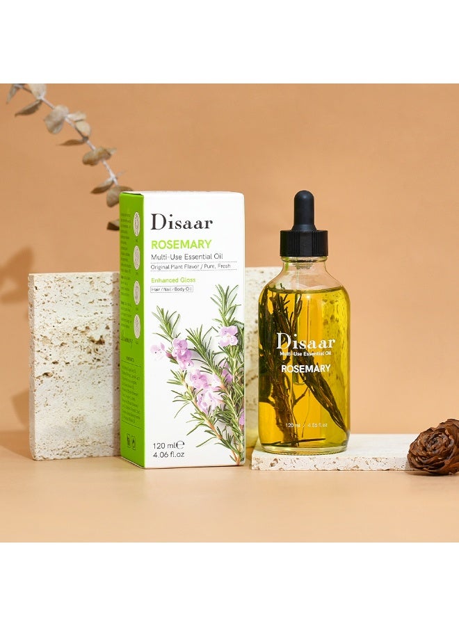 Disaar Pure Disaar Rosemary Essential Oil – 120ml Multi-Purpose Organic Formula for Hair Growth, Nail Care & Smooth Skin | Natural Plant Aroma | Enhanced Gloss for Deep Nourishment & Shine - Image 1