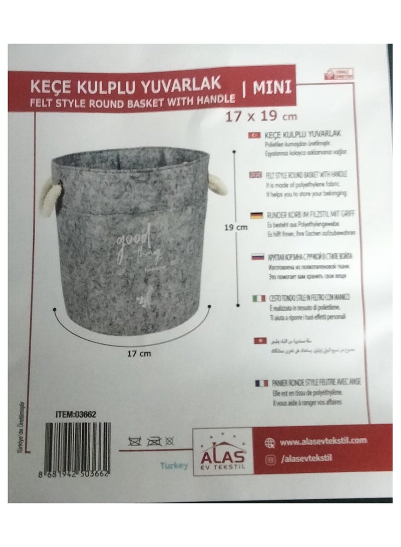 الاس هوم كوليكشن سلة مستديرة من اللباد بمقبض المقاس 19×17 سم - Image 2