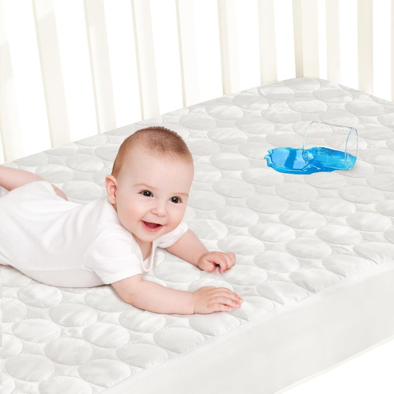 Biloban Crib Mattress Protector Pad Waterproof, Toddler Waterproof Crib Mattress Cover, Machine Washable & Dryer Fit Baby Toddler Bed Mattress Protector (Standard Size 52” x 28”), White - Image 2