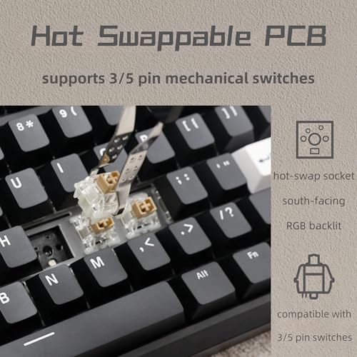 Cmokifuly GMK87 TKL Mechanical Keyboard Kit Tri-Mode for 3/5pin Switches,85 Keys+Rotary Knob+TFT-LCD Screen Hotswap PCB Gasket Mounted,VIA Programmable DIY Keyboard Kit (Black) - Image 5