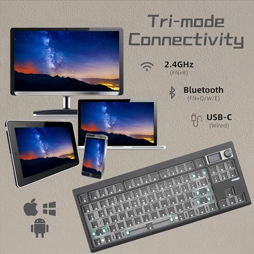 Cmokifuly GMK87 TKL Mechanical Keyboard Kit Tri-Mode for 3/5pin Switches,85 Keys+Rotary Knob+TFT-LCD Screen Hotswap PCB Gasket Mounted,VIA Programmable DIY Keyboard Kit (Black) - Image 3