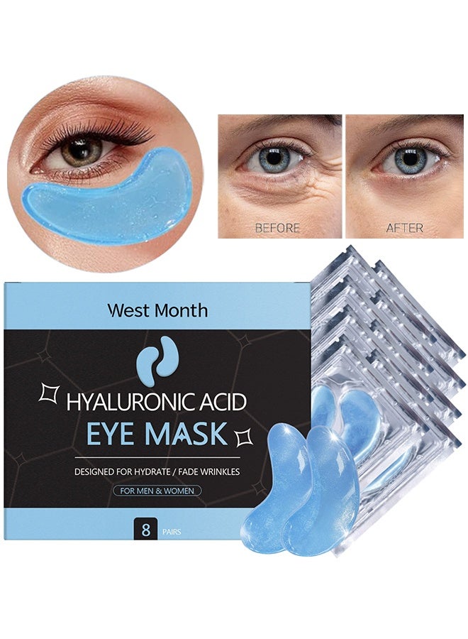 WEST MONTH 8 Pairs Hyaluronic Acid Eye Mask, Under Eye Patches For Dark Circles, Puffy Eyes, Hyaluronic Acid Eye Masks For Dark Circles Puffy Eyes Undereye Bags, Collagen Eye Patches For Wrinkles And Hydrate, Skin Care Gift For Her - Image 1