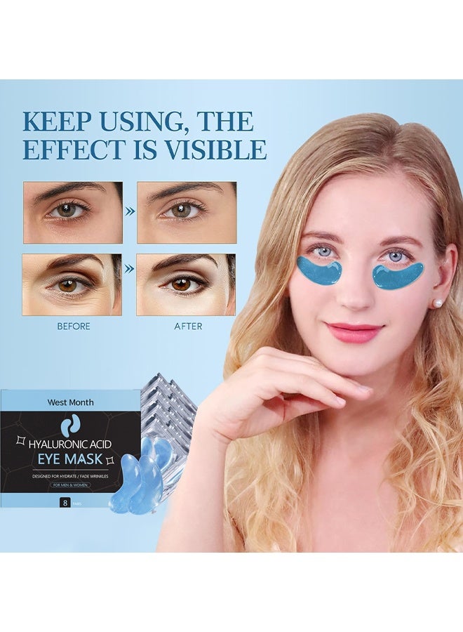 WEST MONTH 8 Pairs Hyaluronic Acid Eye Mask, Under Eye Patches For Dark Circles, Puffy Eyes, Hyaluronic Acid Eye Masks For Dark Circles Puffy Eyes Undereye Bags, Collagen Eye Patches For Wrinkles And Hydrate, Skin Care Gift For Her - Image 3
