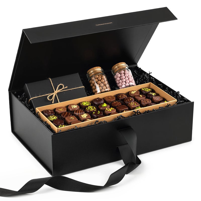 VGOODALL Black Gift Box,10.5 x 7.5 x 3.1 inches Gift boxes for Presents with Lids, Magnetic Closure Collapsible Groomsman Proposal Box with Ribbon Used for Birthday, Anniversary - Image 1