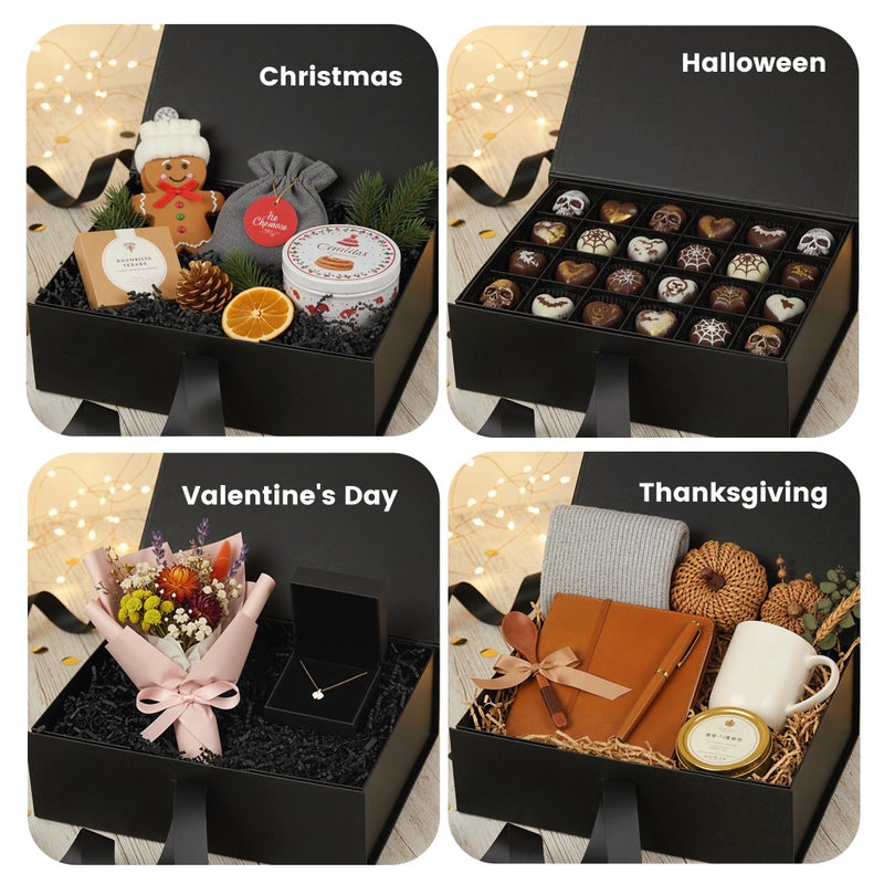 VGOODALL Black Gift Box,10.5 x 7.5 x 3.1 inches Gift boxes for Presents with Lids, Magnetic Closure Collapsible Groomsman Proposal Box with Ribbon Used for Birthday, Anniversary - Image 3