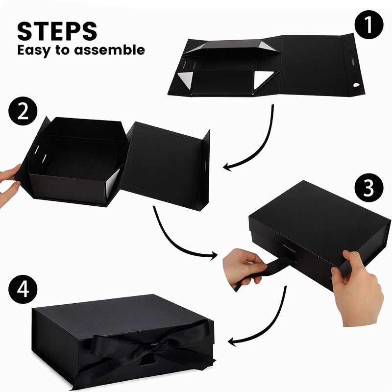 VGOODALL Black Gift Box,10.5 x 7.5 x 3.1 inches Gift boxes for Presents with Lids, Magnetic Closure Collapsible Groomsman Proposal Box with Ribbon Used for Birthday, Anniversary - Image 5