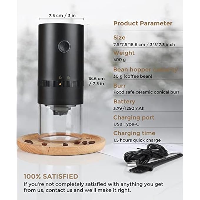 MAKINGTEC Portable Electric Burr Coffee Grinder 4 Cups Small Automatic Conical Burr Grinder Coffee Bean Grinder With Muli Grind Setting Usb Rechargeable Cleaning Brush Included Black - Image 5