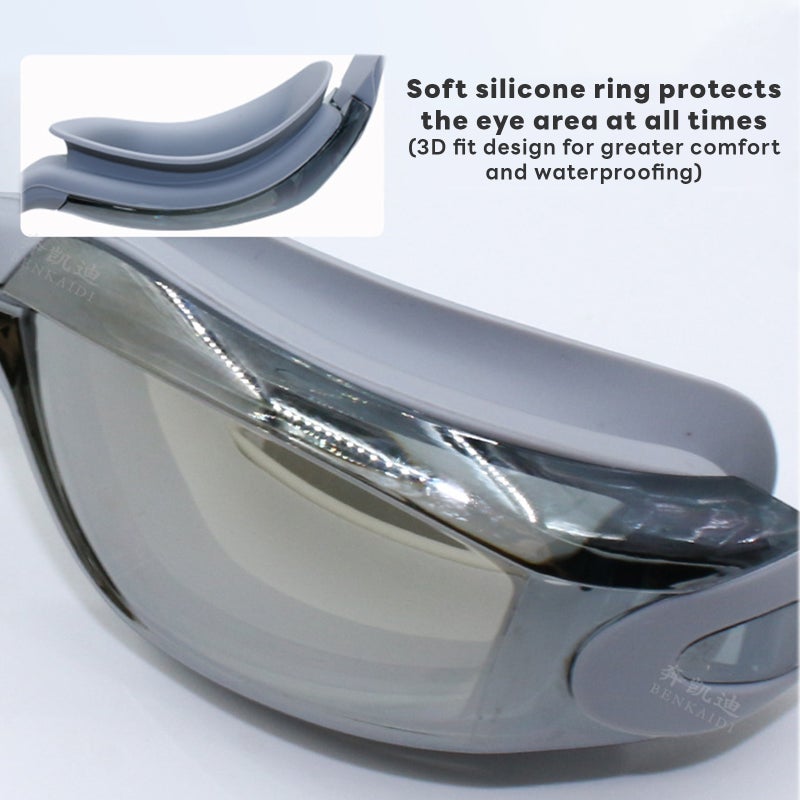 ETG Professional HD Anti-Fog Electroplated Swim Set (Goggles + Cap + Nose Clip + Earplugs) - Image 4