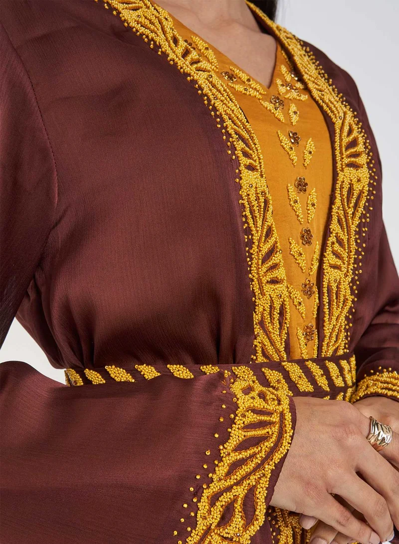 Kashkha  Solid Jalabiya with Panel Embroidery for Women | Best Price UAE