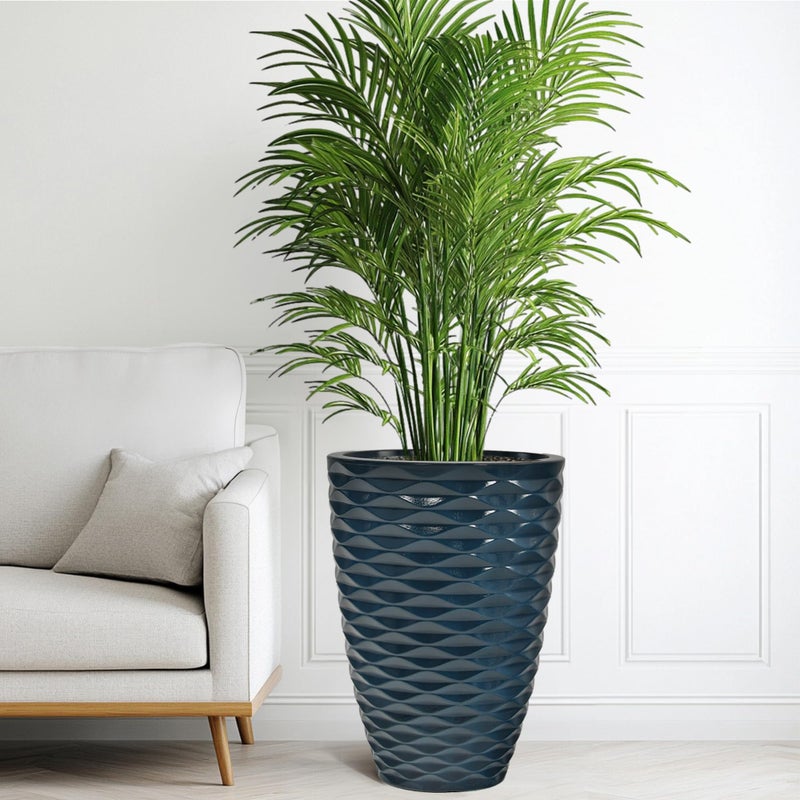 Ultym 19" H Coastal Planter for Indoor/Outdoor Plants, Set of 2 Large Flower Pot with Drainage Hole, Weather/UV Resistant Resin Planters for Garden Patio Porch Home office Decor, Glossy Navy Blue Wavy - Image 5