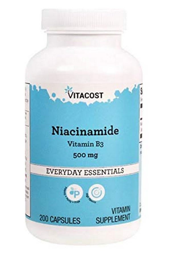 Vitacost Brand Vitacost Niacinamide (Vitamin B 3) No Flush Niacin 500 Mg 200 Capsules  - Image 2