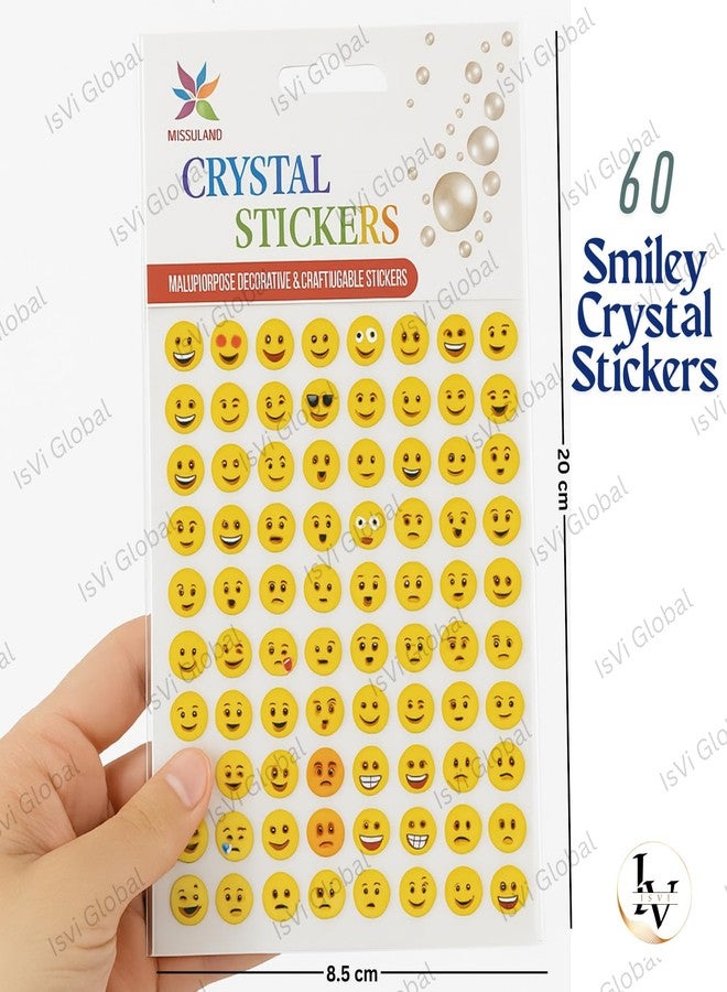 IsVi Smiley Crystal Stickers (2 Sheet), Crystal Cute Stickers for Kids Crafts, Journals, Scrapbooks, Planners, Rewards, DIY – 60 Multi-Purpose Decorative Stickers per Sheet - Image 2