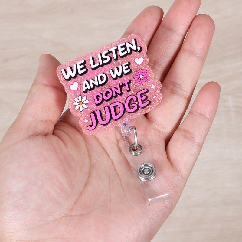 BEZTN We Listen And We Don'T Judge Funny Badge Reel  Cute Retractable Id Card Badge Holder  Name Tag Work Badge Clips For Office Workers Hr Nurse Therapist Counselors Ma Nursing Student - Image 2