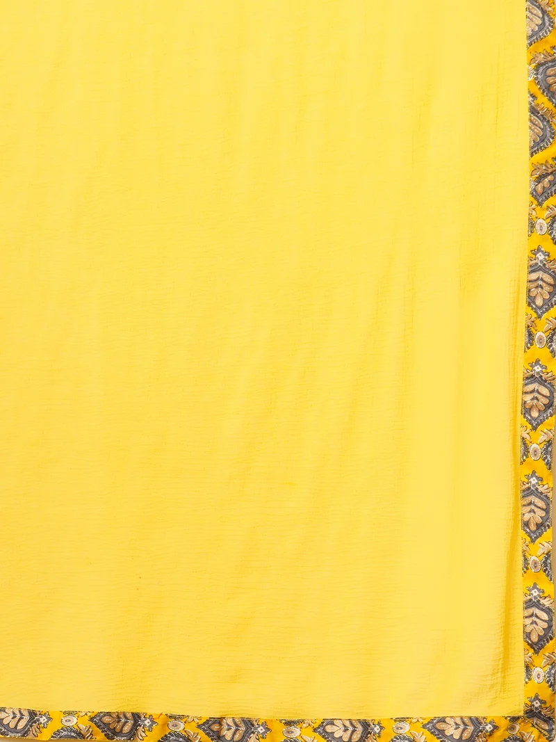 globus Women Floral Printed V-Neck Pleated Pure Cotton Straight Kurta With Sharara & Dupatta
