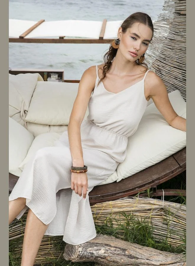 Lela Lela V-Neck Strappy Double Slit Linen Long Dress Women's Dress 6051292