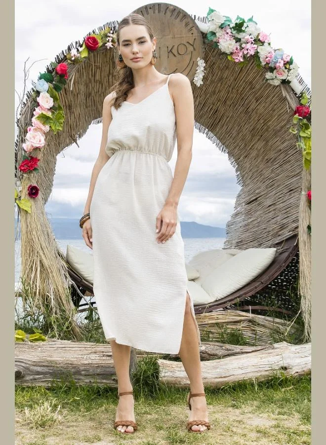 Lela Lela V-Neck Strappy Double Slit Linen Long Dress Women's Dress 6051292