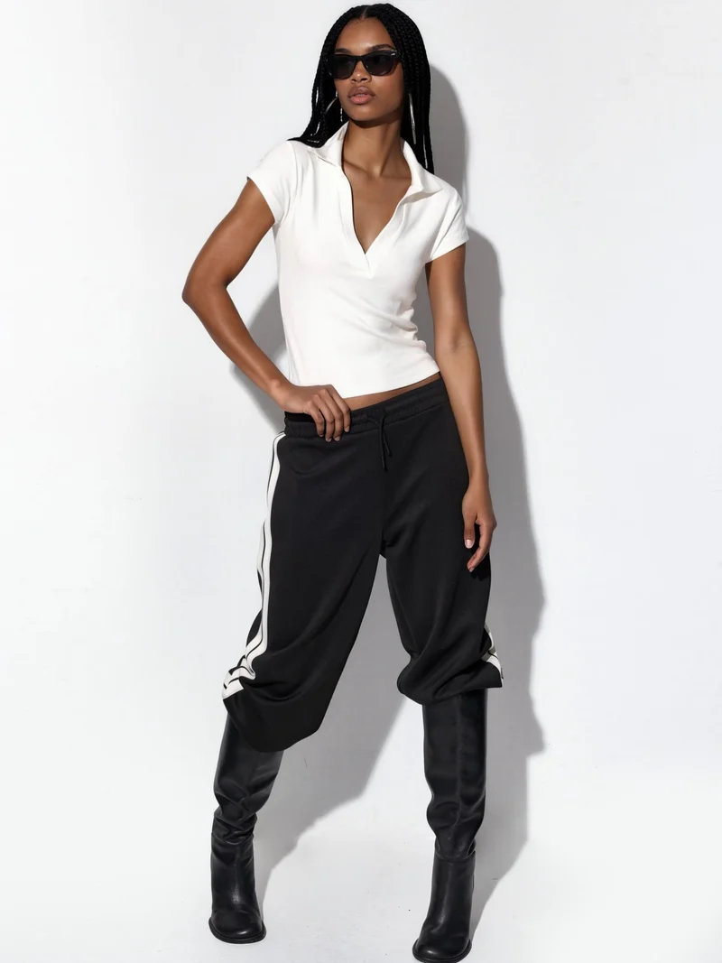 بوسيم BUSEM Ribbed Slim-Fit Polo Blouse