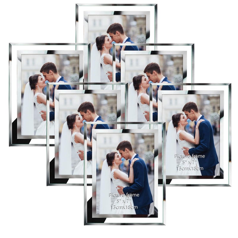 Hoikwo 6 Pack Photo Frames5x7 Picture Frames with Silver Mirrored Glass Multi Picture Frames for Tabletop Display