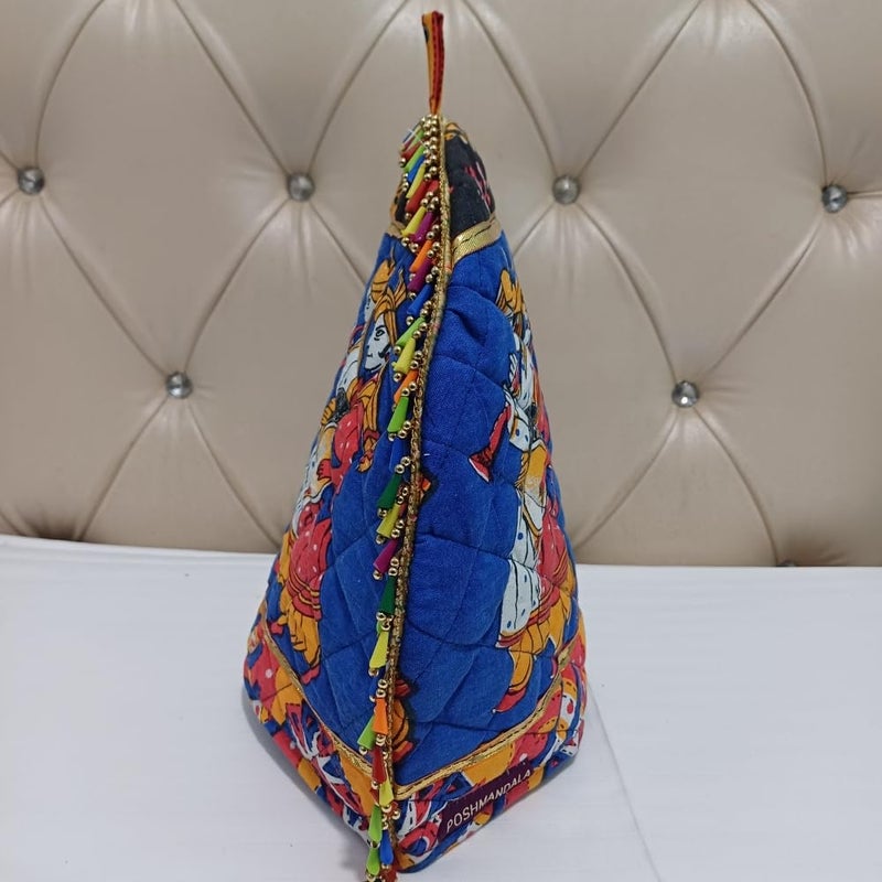POSHMANDALA Rajasthani Handmade Tea Cozy 100 Cotton Print with Mirror Kasida Kaudi Work Insulated Kettle Warmer for Tea Coffee Traditional Kitchen Dcor 14x11 Inches by Poshmandala Blue Dabbli  - Image 3