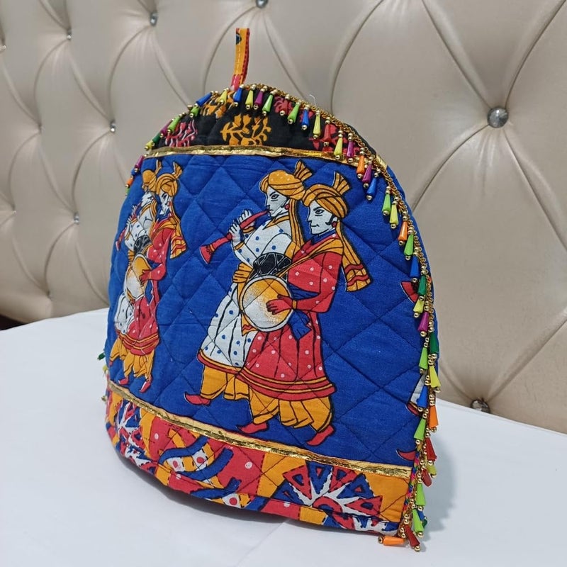 POSHMANDALA Rajasthani Handmade Tea Cozy 100 Cotton Print with Mirror Kasida Kaudi Work Insulated Kettle Warmer for Tea Coffee Traditional Kitchen Dcor 14x11 Inches by Poshmandala Blue Dabbli  - Image 2
