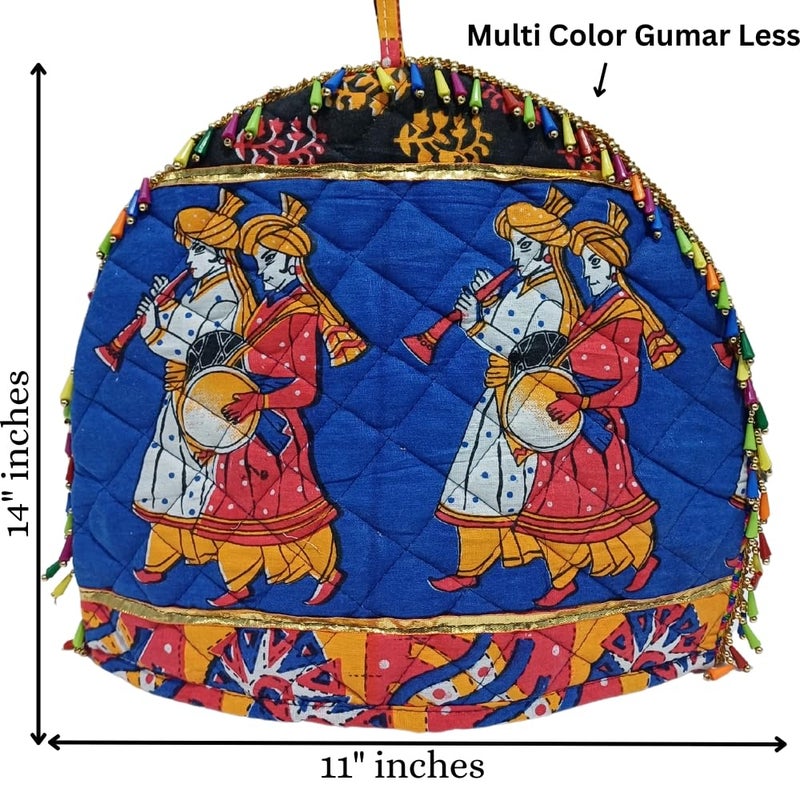 POSHMANDALA Rajasthani Handmade Tea Cozy 100 Cotton Print with Mirror Kasida Kaudi Work Insulated Kettle Warmer for Tea Coffee Traditional Kitchen Dcor 14x11 Inches by Poshmandala Blue Dabbli  - Image 5