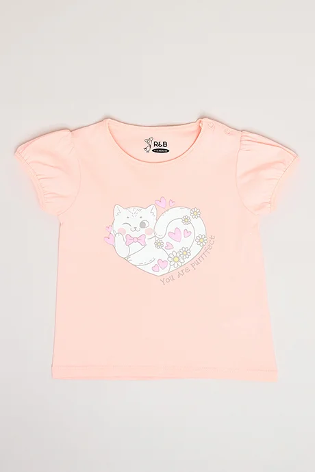 أر أند بي Printed Top with Crew Neck and Puff Sleeves