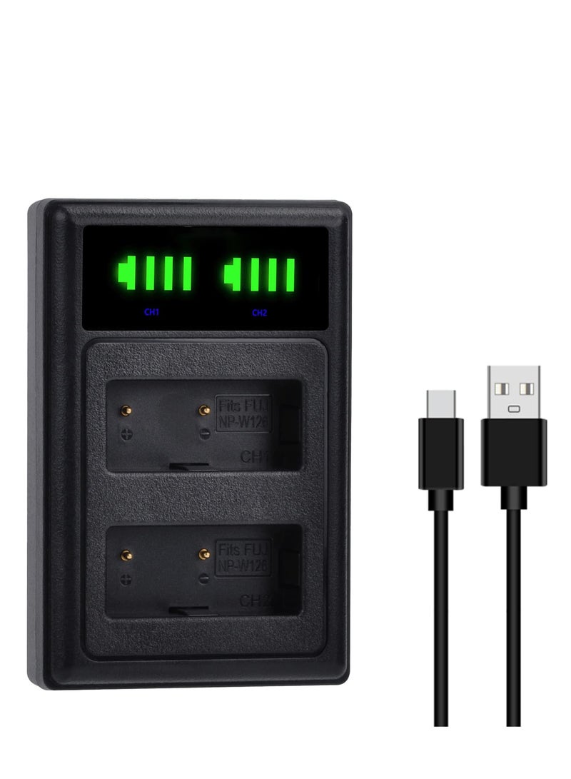 Dual LED Battery Charger for Fuji X-H2 X-T4 GFX 100S X100V X-S10 Cameras - Image 1