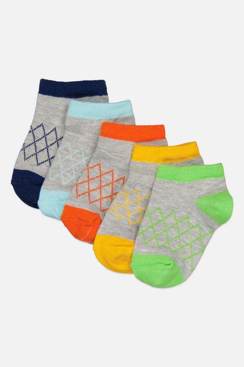 RBX Kids Boy 5 Pair Allover Print Ankle Socks, Multicolor - Image 1