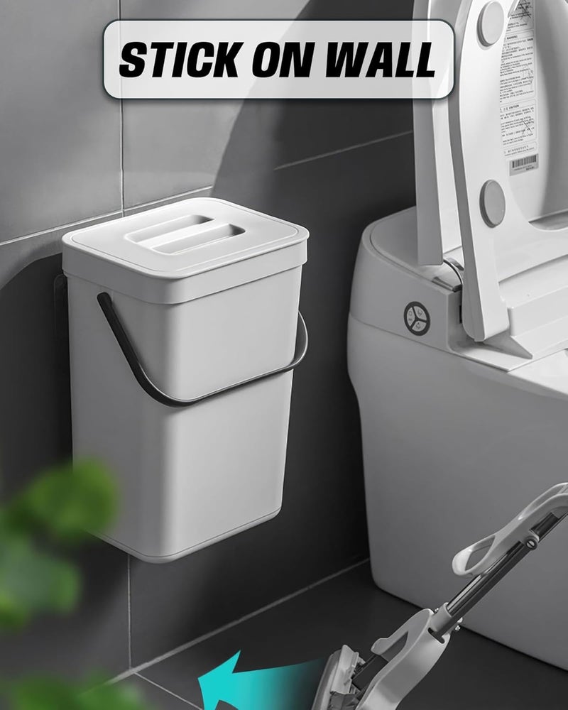 MONGTINGLU Kitchen Compost Bin - 3.2 Gallons Hanging Trash Can with Lid for Kitchen Bathroom, Under Sink Trash Can, Outdoor Compost Bucket with Lid, 12L(White) - Image 3