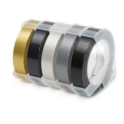 oddpod 5 Pcs Motex Original Embossing Self-Adhesive Plastic Surface Label Maker Tapes Refill for DIY, Scrapbooking & Craft 9Mm X 3M - Metallic Assorted - Image 1
