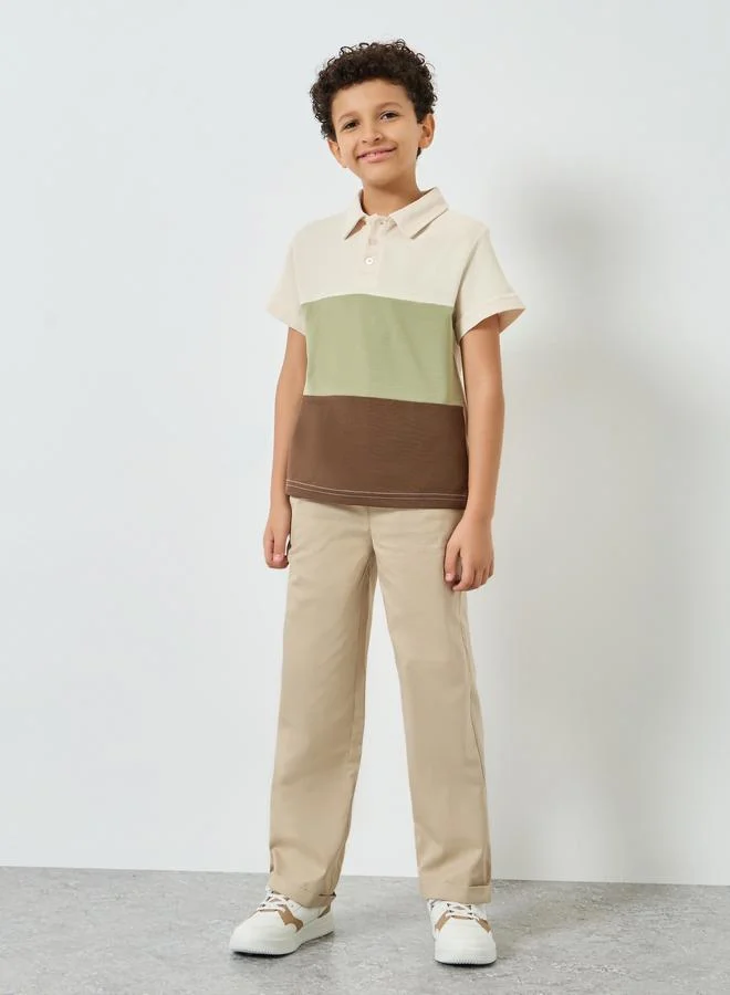 ستايلي تيشيرت بياقة بولو ألوان متباينة للأولاد