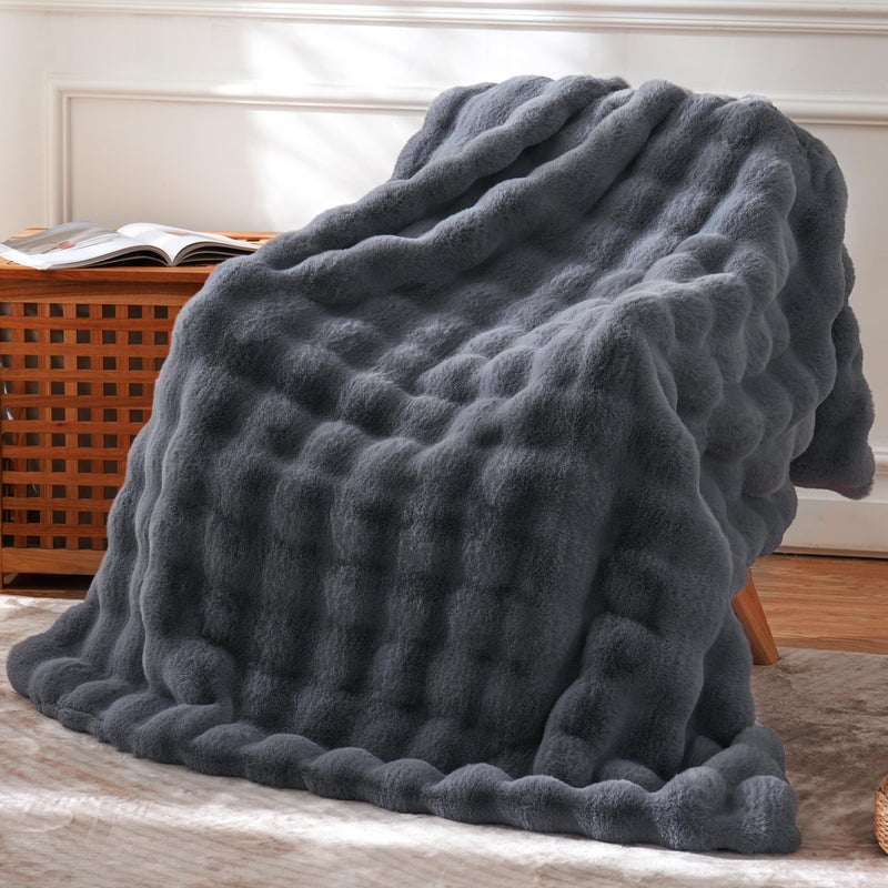 BENVWE Faux Fur Throw Blanket Soft Cozy and Thick Polyester 51x63 Inches Graphite Gray