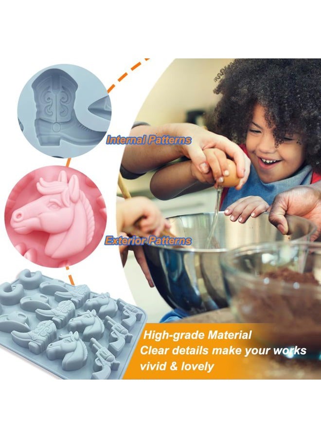 BENEKIY 2 Pack Cowboy Chocolate Silicone Molds 3D Western Themed Baking Mould Tray DIY Baking Tool with Cowboy Hat, Boot & Horse for Chocolate Cake Dessert Candy Mousse Pastry Handmade Soap Cupcake Topper - Image 4