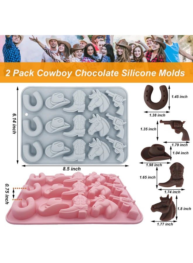 BENEKIY 2 Pack Cowboy Chocolate Silicone Molds 3D Western Themed Baking Mould Tray DIY Baking Tool with Cowboy Hat, Boot & Horse for Chocolate Cake Dessert Candy Mousse Pastry Handmade Soap Cupcake Topper - Image 2