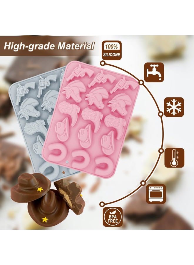 BENEKIY 2 Pack Cowboy Chocolate Silicone Molds 3D Western Themed Baking Mould Tray DIY Baking Tool with Cowboy Hat, Boot & Horse for Chocolate Cake Dessert Candy Mousse Pastry Handmade Soap Cupcake Topper - Image 3