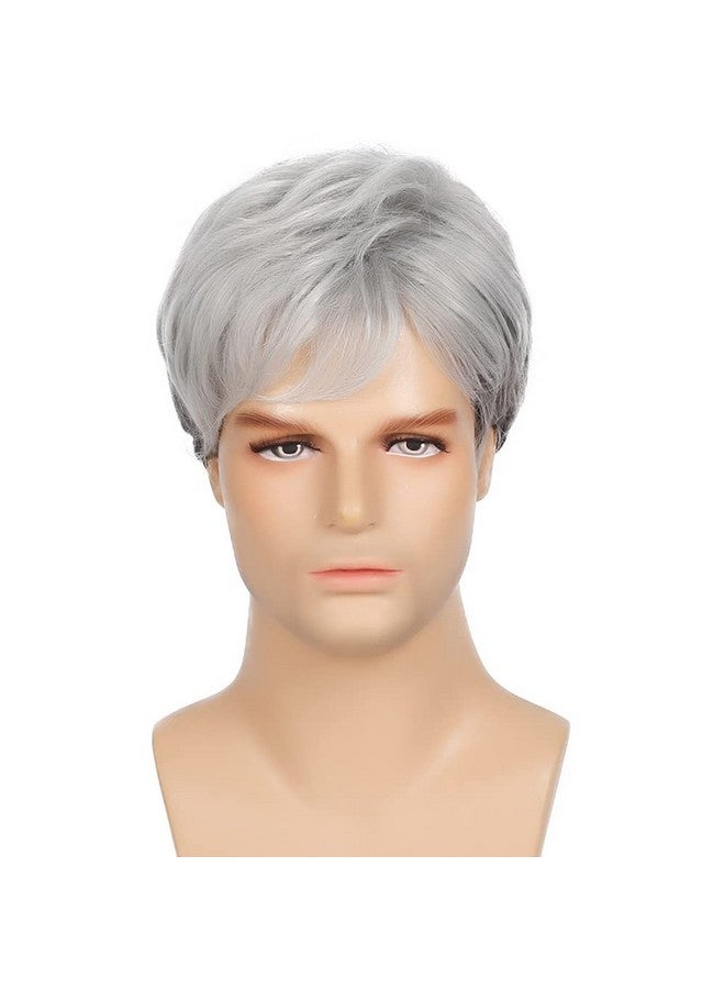 تسيسيس باروكة شعر قصيرة رمادية من Tseses للرجال، شعر صناعي طبيعي متعدد الطبقات، باروكة تنكرية لأزياء الهالوين للرجال - Image 1
