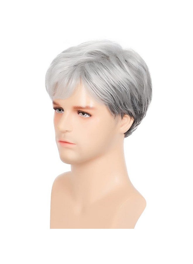 تسيسيس باروكة شعر قصيرة رمادية من Tseses للرجال، شعر صناعي طبيعي متعدد الطبقات، باروكة تنكرية لأزياء الهالوين للرجال - Image 3
