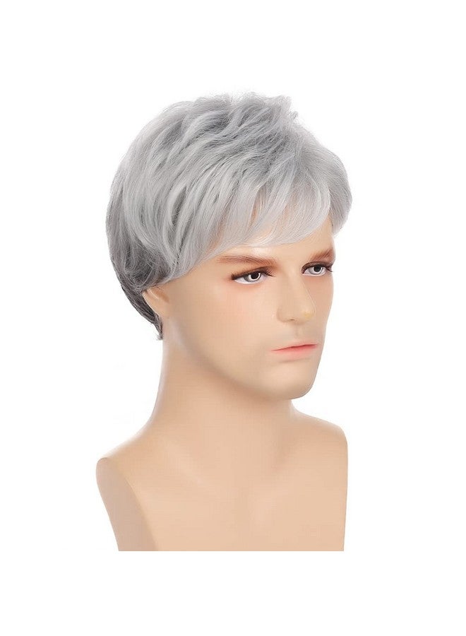 تسيسيس باروكة شعر قصيرة رمادية من Tseses للرجال، شعر صناعي طبيعي متعدد الطبقات، باروكة تنكرية لأزياء الهالوين للرجال - Image 2