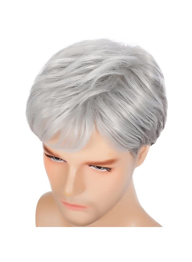 تسيسيس باروكة شعر قصيرة رمادية من Tseses للرجال، شعر صناعي طبيعي متعدد الطبقات، باروكة تنكرية لأزياء الهالوين للرجال - Image 5