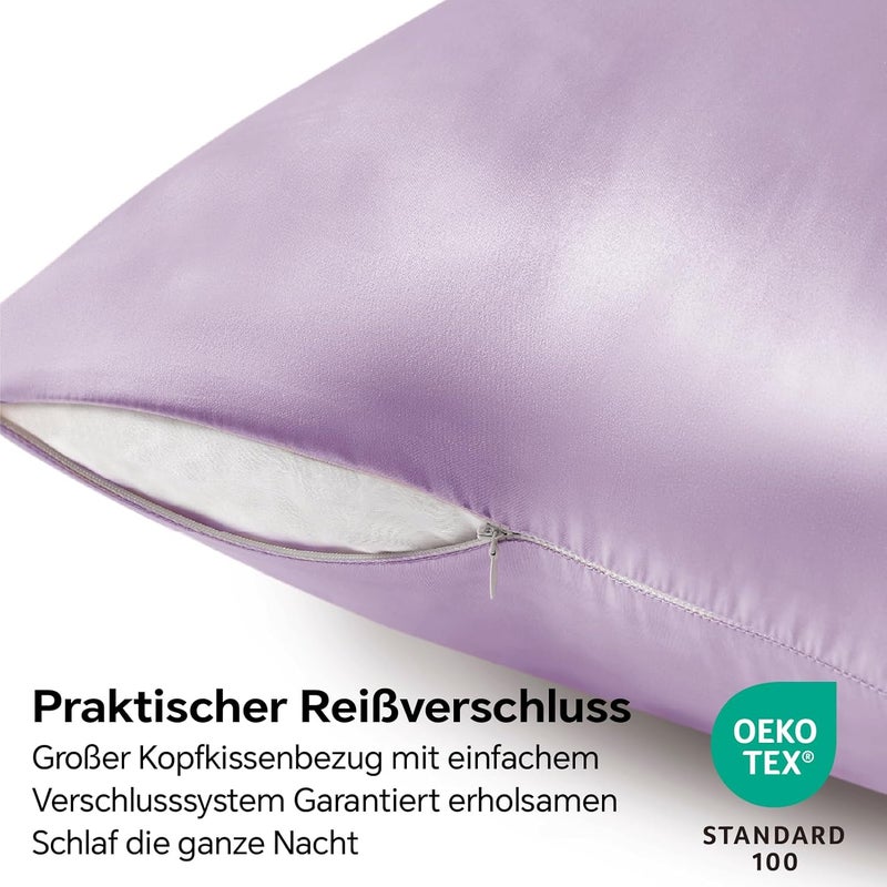 BEDELITE Satin Cushion Cover, Set of 2, 80 x 80 cm, Lavender | Silk Pillowcase Alternative, Soft for Summer, 2 Hair Bobbles Included, for Hair and Skin - Image 2