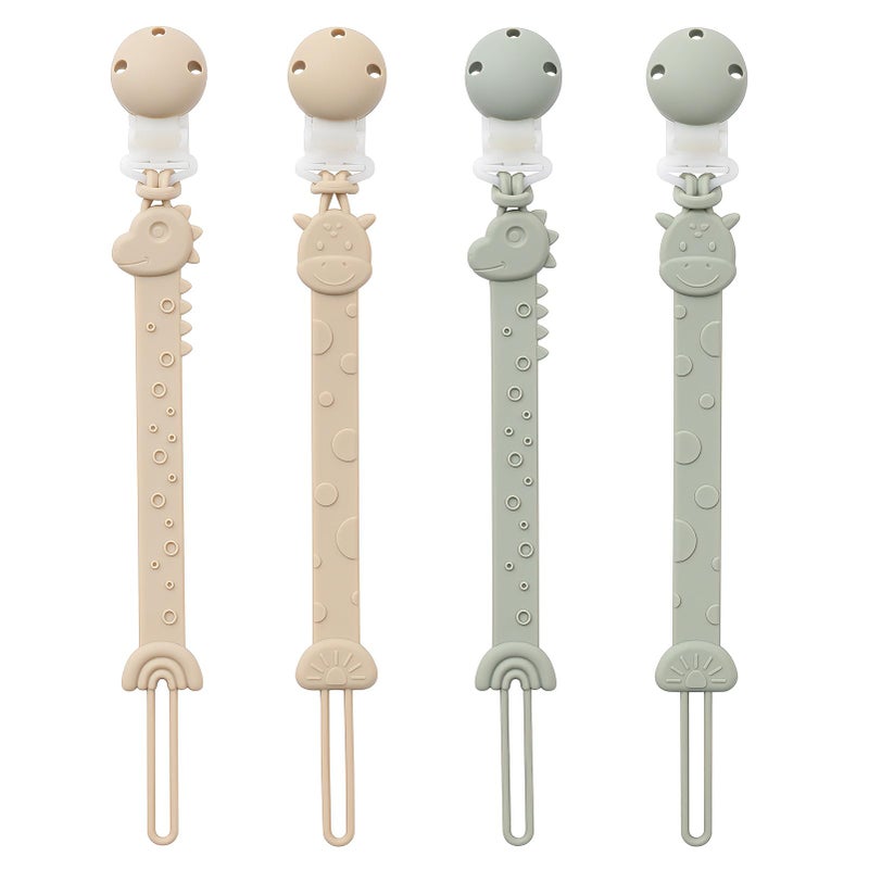 YIVEKO Pacifier Clips for Baby Boys Girls OnePiece Silicone Pacifier Holder Strap 4 Pack Binky Paci Clips Animal Rainbow Design Lightweight BreakResistant Dishwasher SafeIvorySage - Image 3