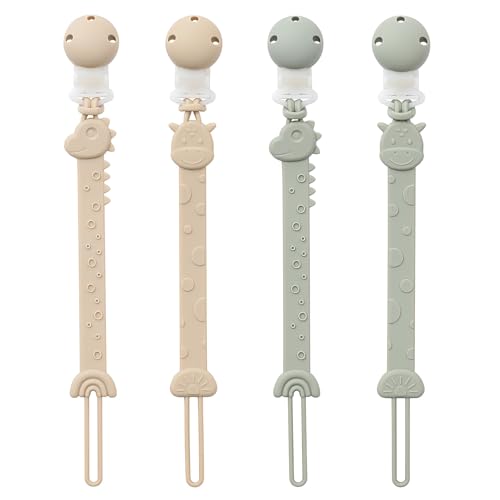 YIVEKO Pacifier Clips for Baby Boys Girls OnePiece Silicone Pacifier Holder Strap 4 Pack Binky Paci Clips Animal Rainbow Design Lightweight BreakResistant Dishwasher SafeIvorySage - Image 1