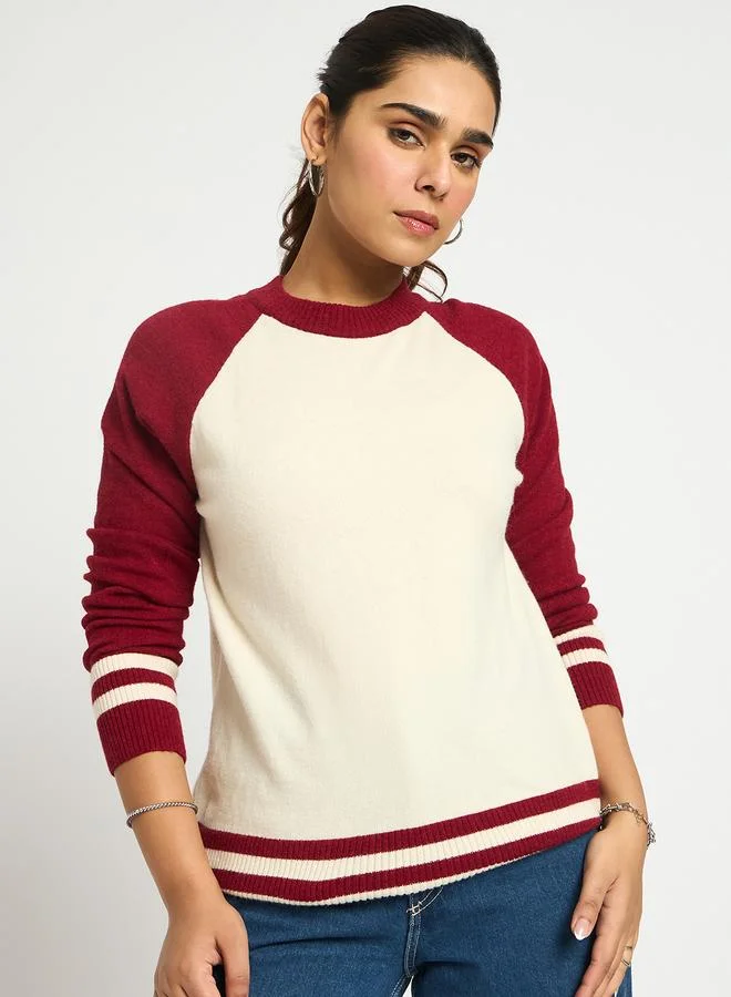 Color Block Raglan Sleeve Sweater