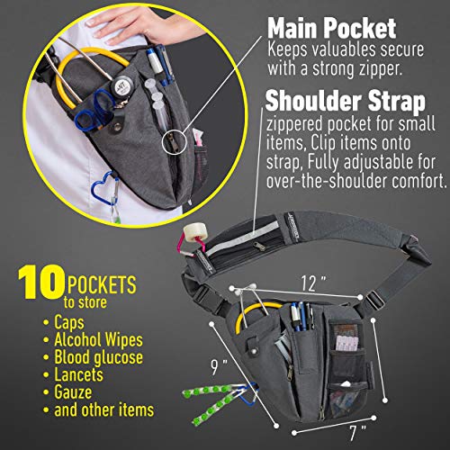 Nursingtools Crossbody Fanny Pack with Holder for Stethoscope, Tape, & Bandage Scissors - Organizer Bag for Nurses, Student & Medical Professionals - Home Health Nurse Bag & Wound Care - Image 2